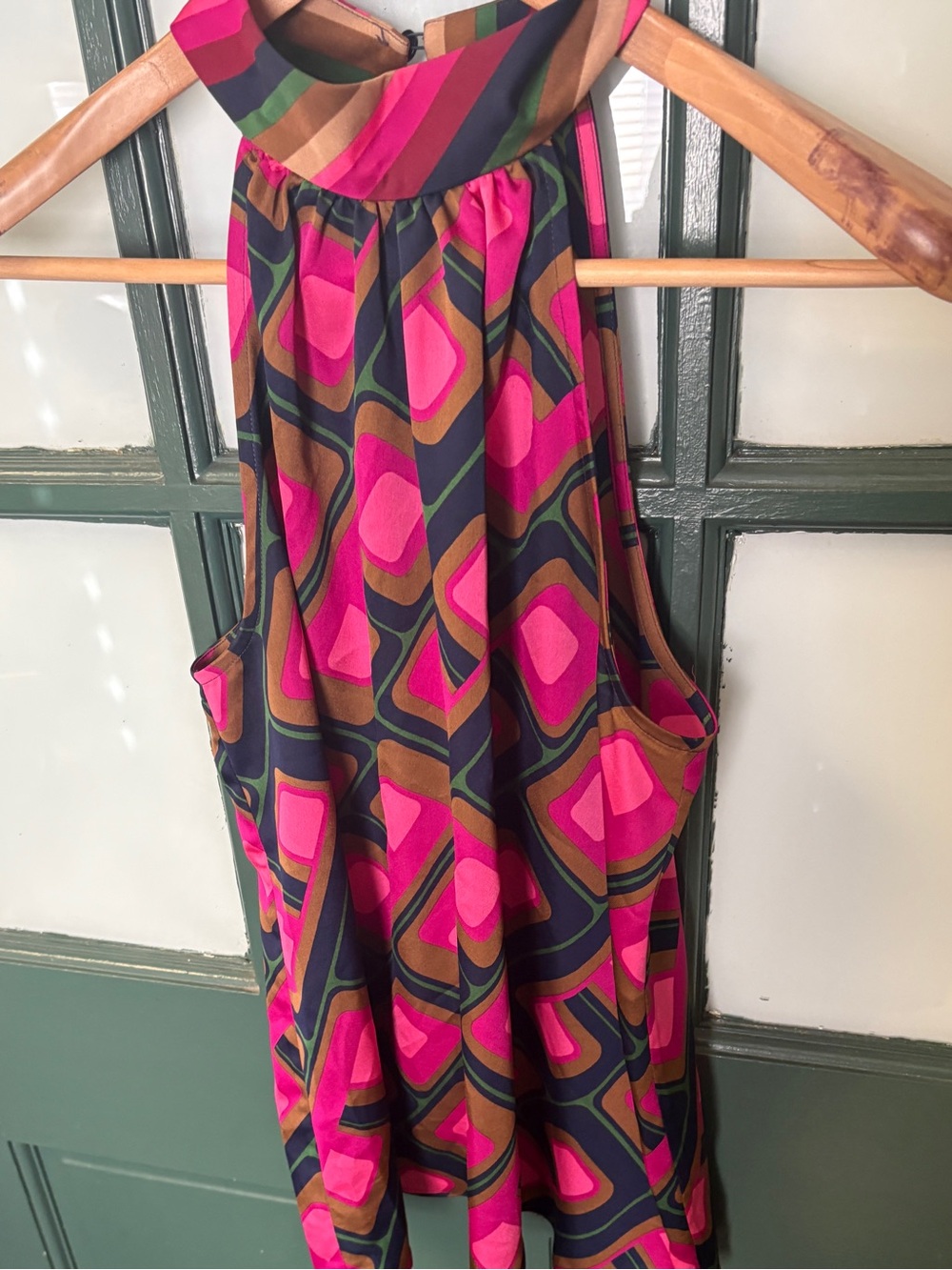 Trina Turk Pink, Brown & Green Geometric Halter Camisole